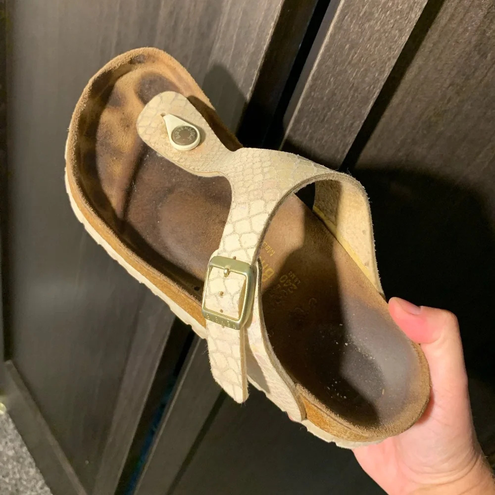 Birkenstock Gizeh Cream Shiny Snake Thong Sandals - Size 37